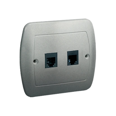 RJ11 telephone socket double silver metallic