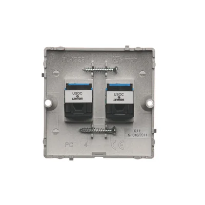 RJ12 dvojitá telefonní zásuvka (modul) saténová (kovová)