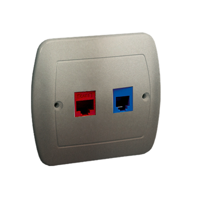 RJ12 telephone socket + computer RJ45 category 5 for RJ45 satin (metallic)