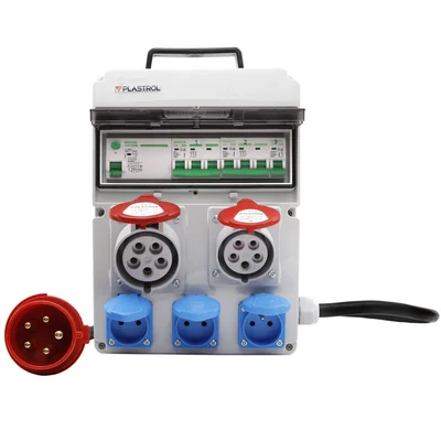 RO-1ZNR/1632/K Verteilerkasten CAS-SFI 32A 16A 3x230 IP54 SKH Gebäudeverteilerkasten mit Netzkabel [H07RN-F]/1m. Überstrom- und Differenzialschutz, IP 44, 1x32A-400V/1x16A-400V/3x16A-230V