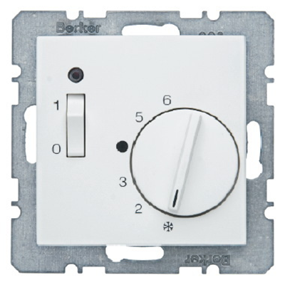 Room temperature controller 24V with make contact, central element and switch Snow-white B. Square