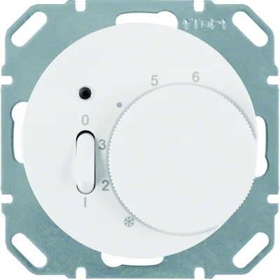Room temperature controller with NC contact, central element, switch and diode 5-30 °C 230V - Glossy white