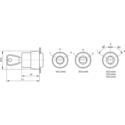 Rotary drive with a key, three-position nickel-plated ring