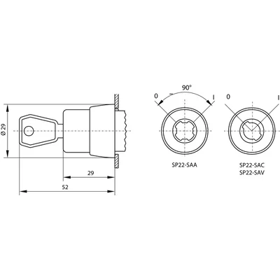 Rotary drive with two-position key 1 make contact nickel-plated ring