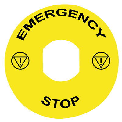 Round label, diam. 90- Yellow Background "Emergency Switch"