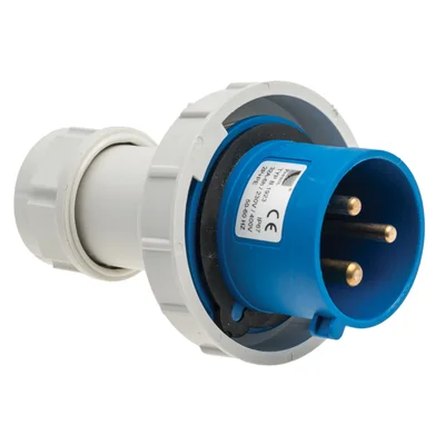 Rovná zástrčka, 32A/3P, 250V, modrá, IP67