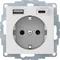 Розетка SCHUKO B.3/B.7 з USB-зарядним пристроєм A+C 2,4/3,0 A; самоблокувальна, матово-біла