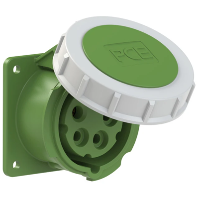 Розетка щитова пряма 16A 3P+Z+N >50-500V 100-300Hz 10h IP67, фланець 75X75, відстань між гвинтами 60X60, нікельовані контакти