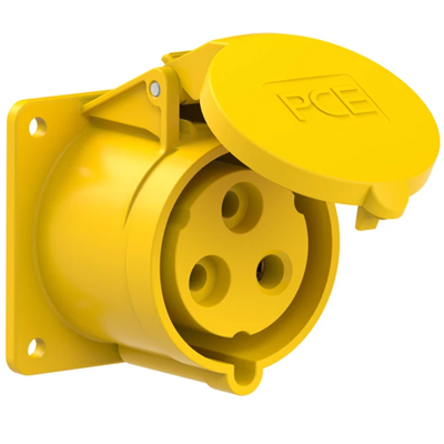 Розетка щитова пряма 32A 2P+Z 110V 50/60Hz 4h IP44, фланець 75X75, відстань між гвинтами 60X60