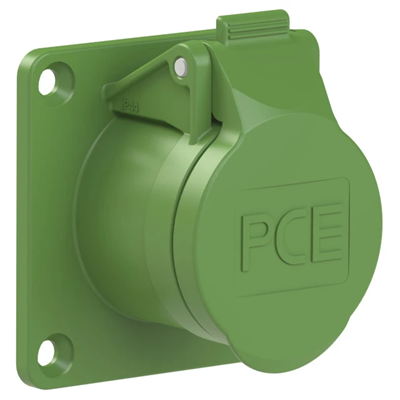 Розетка щитова пряма 32A 2P+Z 24/42V 100-200Hz 4h IP44/54 (фланець 70X70, відстань отворів 56X56), контакти нікельовані