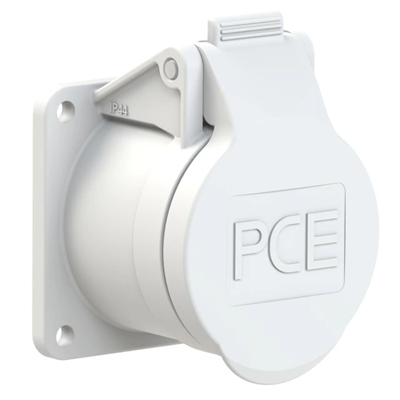 Розетка щитова пряма 32A 2P+Z 24/42V DC 10h IP44/54 (фланець 55X55, відстань отворів 45X45), контакти нікельовані