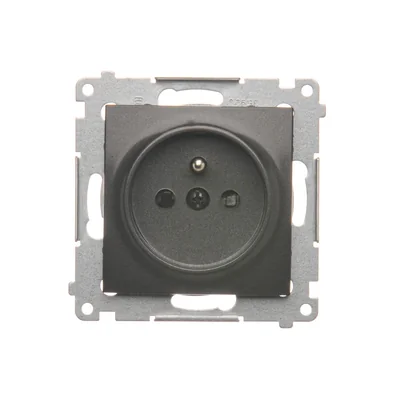 Розетка штепсельна із заземленням і шторками (модуль) 16А 250В антрацит (металік)