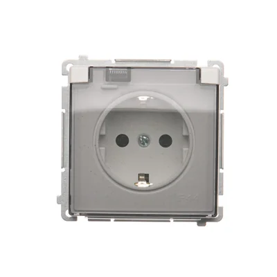 Розетка Simon Basic WMBW-53111x-1011 Schuko для версії IP44 з кришками (модуль) 16A, 250V~, гвинтові клеми; прозора кришка; біла