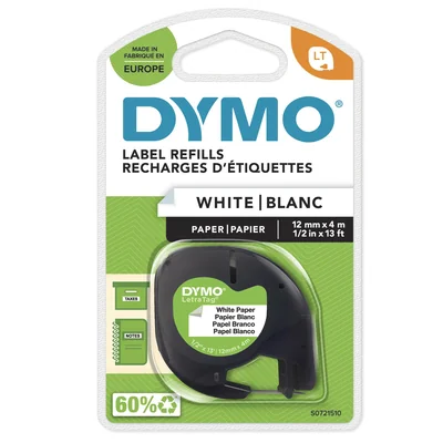 Ruban adhésif DYMO 12 mm/4 m - papier, blanc