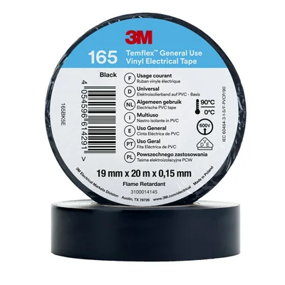Ruban isolant électrique en vinyle 3M™ Temflex™ 165, noir, 19 mm x 20 m