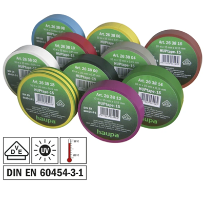 Ruban isolant VDE 15 mm x 10 m couleurs assorties rouleau 10pcs.