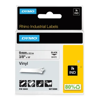 Ruban vinyle RHINO 9 mm noir sur blanc