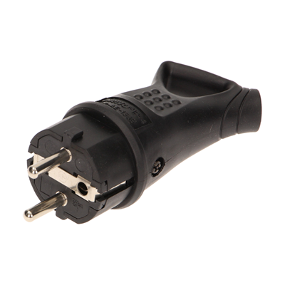 Rubber workshop plug with a handle, straight IP44 with grounding, black