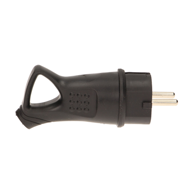 Rubber workshop plug with a handle, straight IP44 with grounding, black