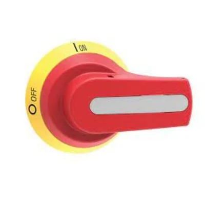 Ручка для версії зчеплення, для GMF...030...GMF J200. Гвинтове кріплення. Важіль 65 мм/2,56 дюйма, з можливістю розблокування (відповідно до UL508A). Жовто-червона. □6 мм/0,24 дюйма
