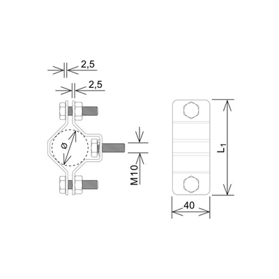 Rutenhalter fi 30-40mm mit Verbindungsstück