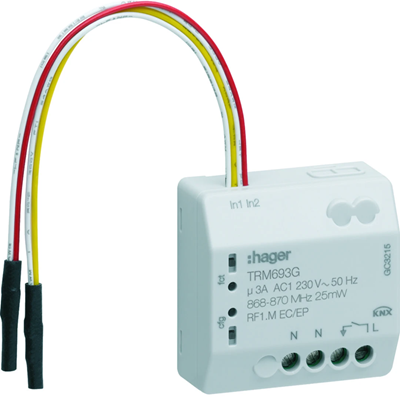 Salida de conmutación de relé KNX RF Quicklink 1 vía + entrada libre de potencial 2 vías
