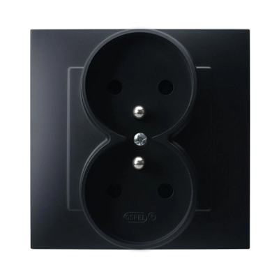 SAPPHIRE Double socket with grounding, complete with black metallic frame