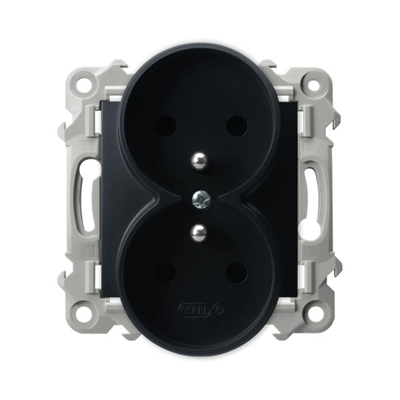 SAPPHIRE Double socket with grounding, module without frame, black metallic