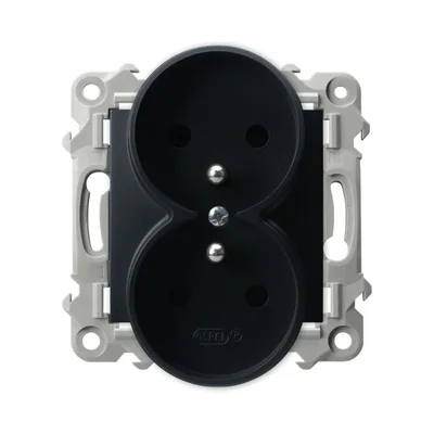 SAPPHIRE Double socket with grounding, module without frame, black metallic