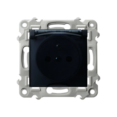 SAPPHIRE Splash-proof socket with grounding IP-44 transparent lid black metallic