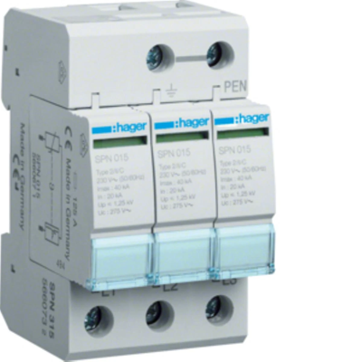 Scaricatore di sovratensione SPD T2 3P rete TN-C Imax 40kA Up≤1,25kV