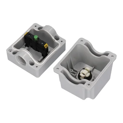 Scatola di controllo a foro singolo con pulsante verde, 1 contatto in chiusura IP65, un pressacavo M20