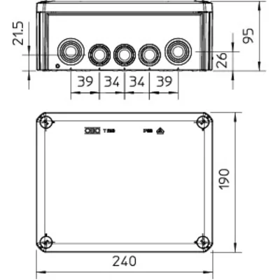 Scatola di derivazione per cavi T 250 RO-LGR con pressacavi e coperchio rosso