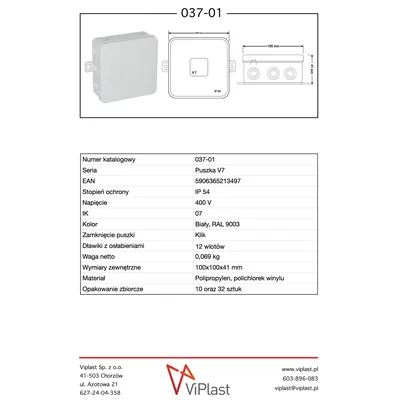 Scatola flessibile V7 100x100x41mm IP54 a 12 vie con coperchio bianco