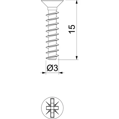 Schraube zur Montage von Zubehör in Unterputzdosen und für Deckenwände, Länge 15 mm ZA 15-GS-S