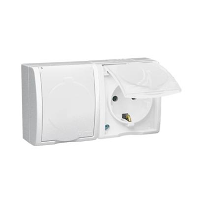 Schuko earthed double socket outlet, splash-proof IP54, white