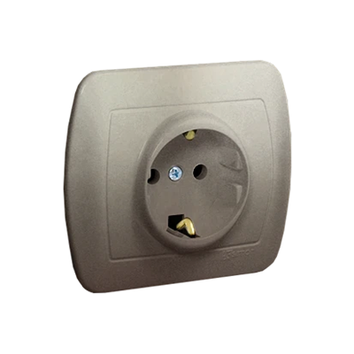 Schuko earthed plug socket with shutters for current paths, 16A, 250V, screw terminals, satin (metallic)
