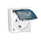 Schuko earthed single socket outlet, splash-proof IP54, smoke flap, white