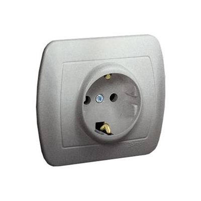 Schuko earthed socket outlet, with shutters for current paths, 16A, 250V, screw terminals, silver (metallic)