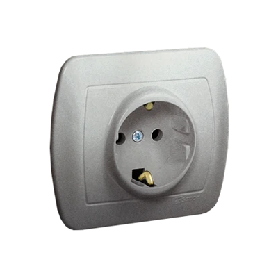 Schuko earthed socket outlet, with shutters for current paths, 16A, 250V, screw terminals, silver (metallic)