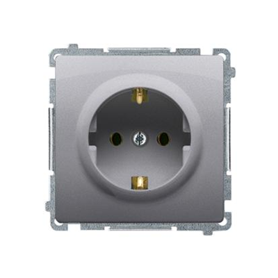 Schuko grounded socket outlet (module), 230V, metallic stainless steel