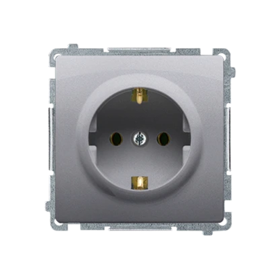 Schuko grounded socket outlet (module), 230V, metallic stainless steel