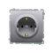 Schuko grounded socket outlet (module), 230V, metallic stainless steel