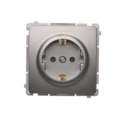 Schuko grounded socket outlet (module), 230V, metallic stainless steel
