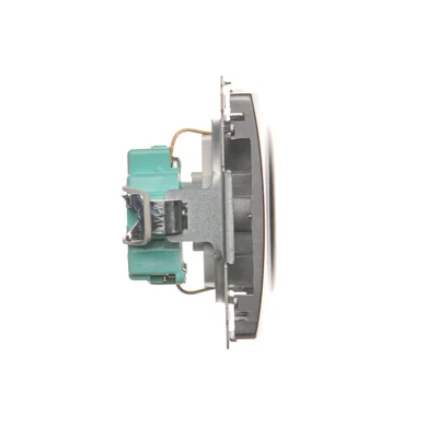 Schuko grounded socket outlet (module), 230V, metallic stainless steel