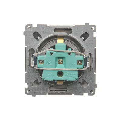 Schuko grounded socket outlet (module), 230V, metallic stainless steel