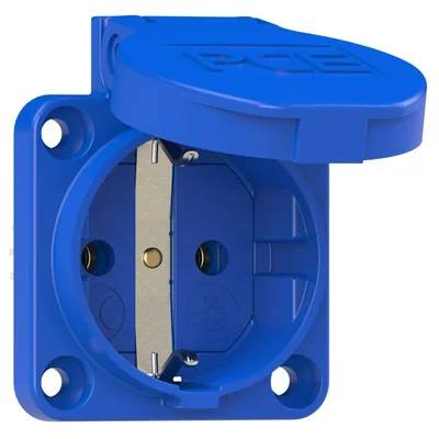 Schuko plug socket 16A 2P+E 230V 50/60Hz IP54, rear connection flange 50X50, nickel-plated contacts