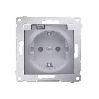 Schuko socket for IP44 version with shutters and frame gasket (module) 230V, silver metallic