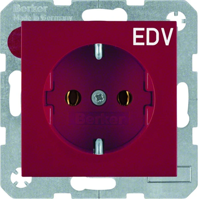 SCHUKO socket with 'EDV' print, red, glossy, S.1/B.3/B.7 Glas