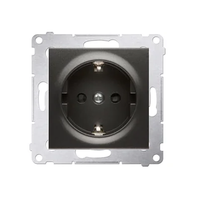 Schuko socket with shutters (module) 16A, 250V, quick connectors, anthracite (metallic)